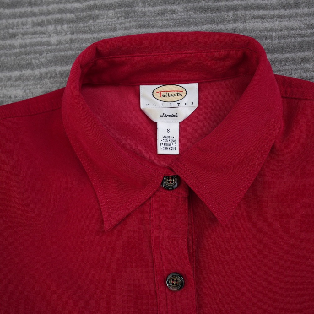Talbots Petites Stretch Shirt Women Small Red Button Up Long Sleeve Blouse - Picture 8 of 10